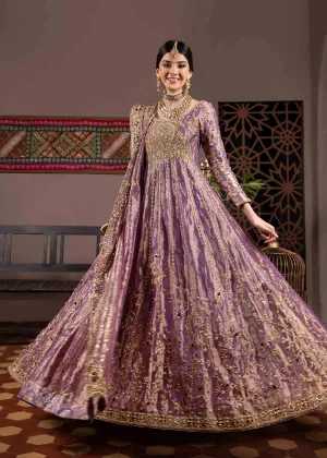 Purple Colored Pakistani Bridal Pishwas Frock Dupatta