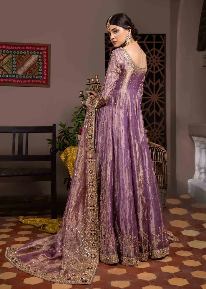 Purple Colored Pakistani Bridal Pishwas Frock Dupatta