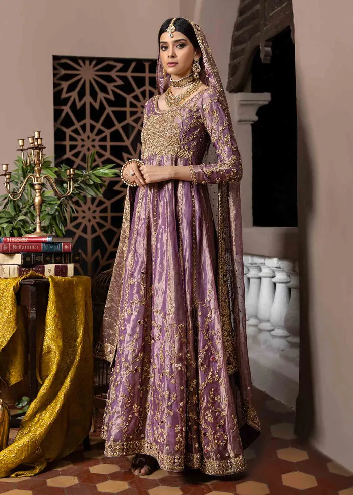 Purple Colored Pakistani Bridal Pishwas Frock Dupatta