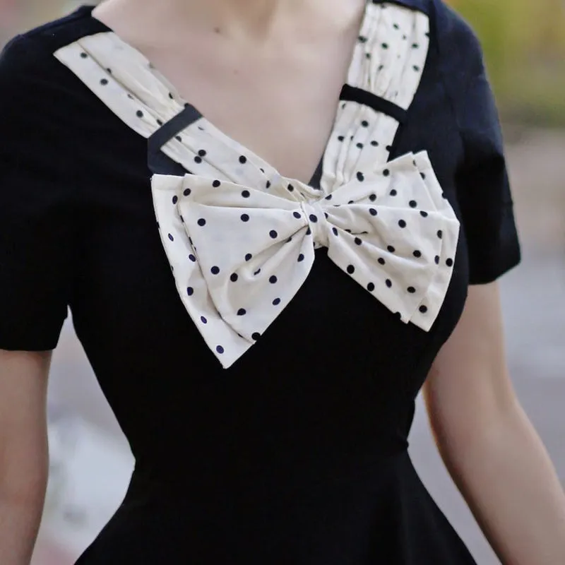"BLACK POLKA DOT BOWKNOT" DRESS H042309