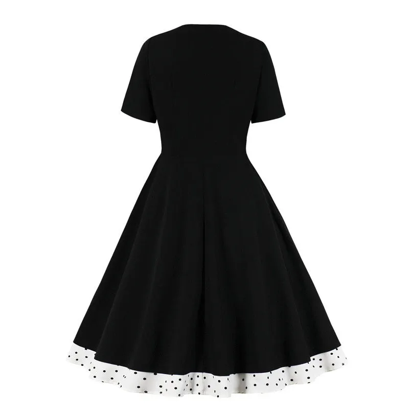 "BLACK POLKA DOT BOWKNOT" DRESS H042309