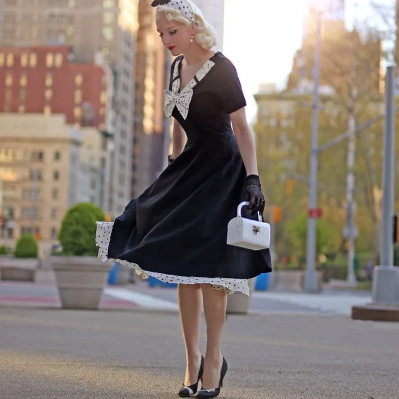 "BLACK POLKA DOT BOWKNOT" DRESS H042309