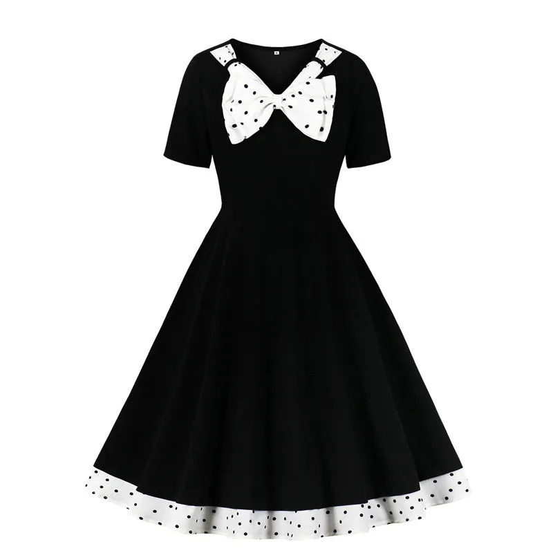 "BLACK POLKA DOT BOWKNOT" DRESS H042309