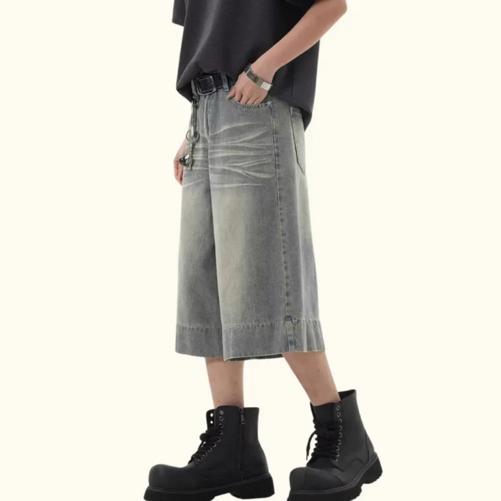 "Distressed Whiskered Denim" Shorts