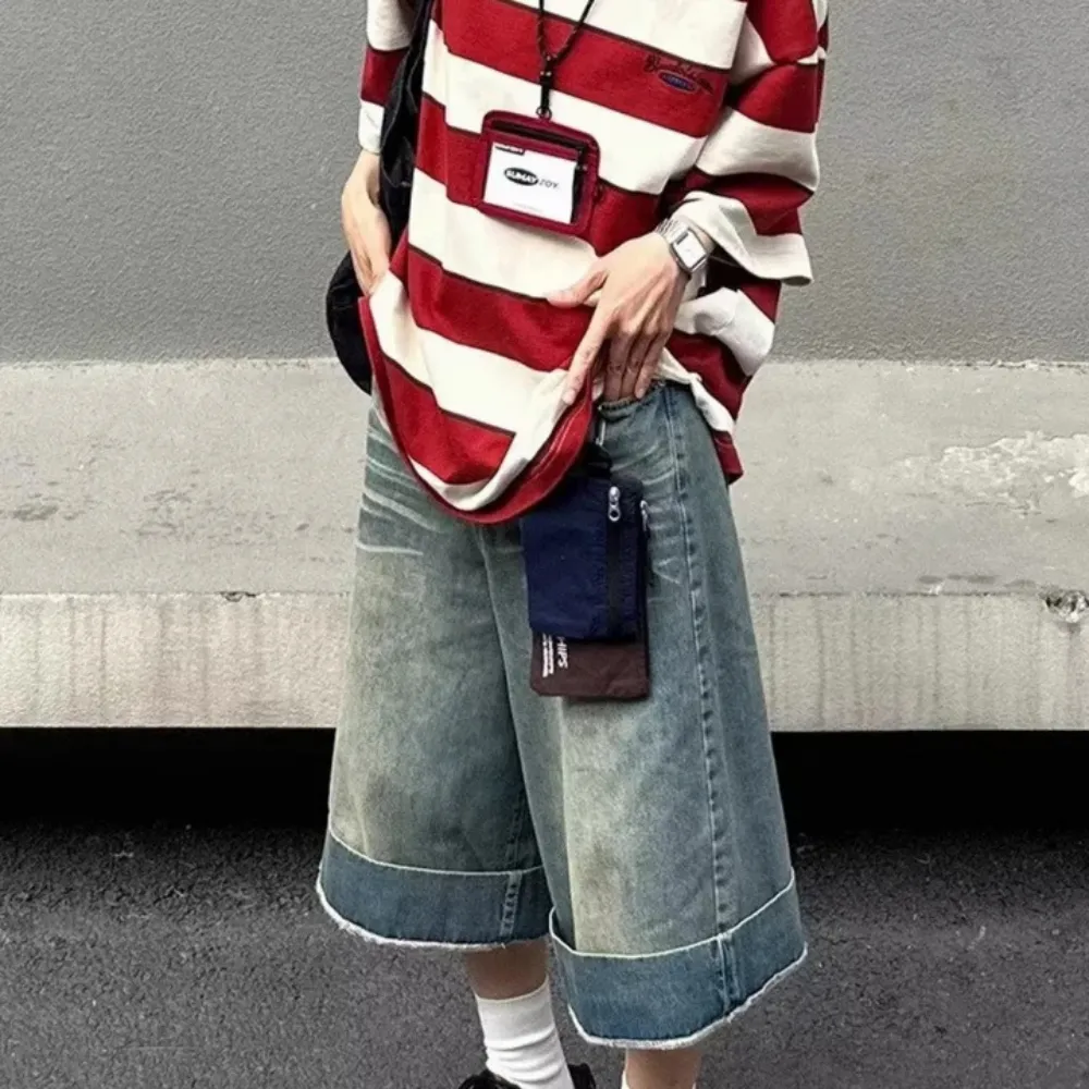 "Distressed Whiskered Denim" Shorts
