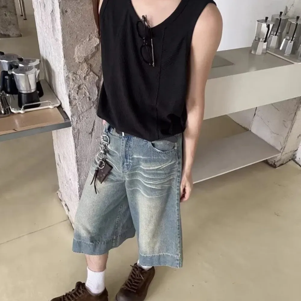 "Distressed Whiskered Denim" Shorts