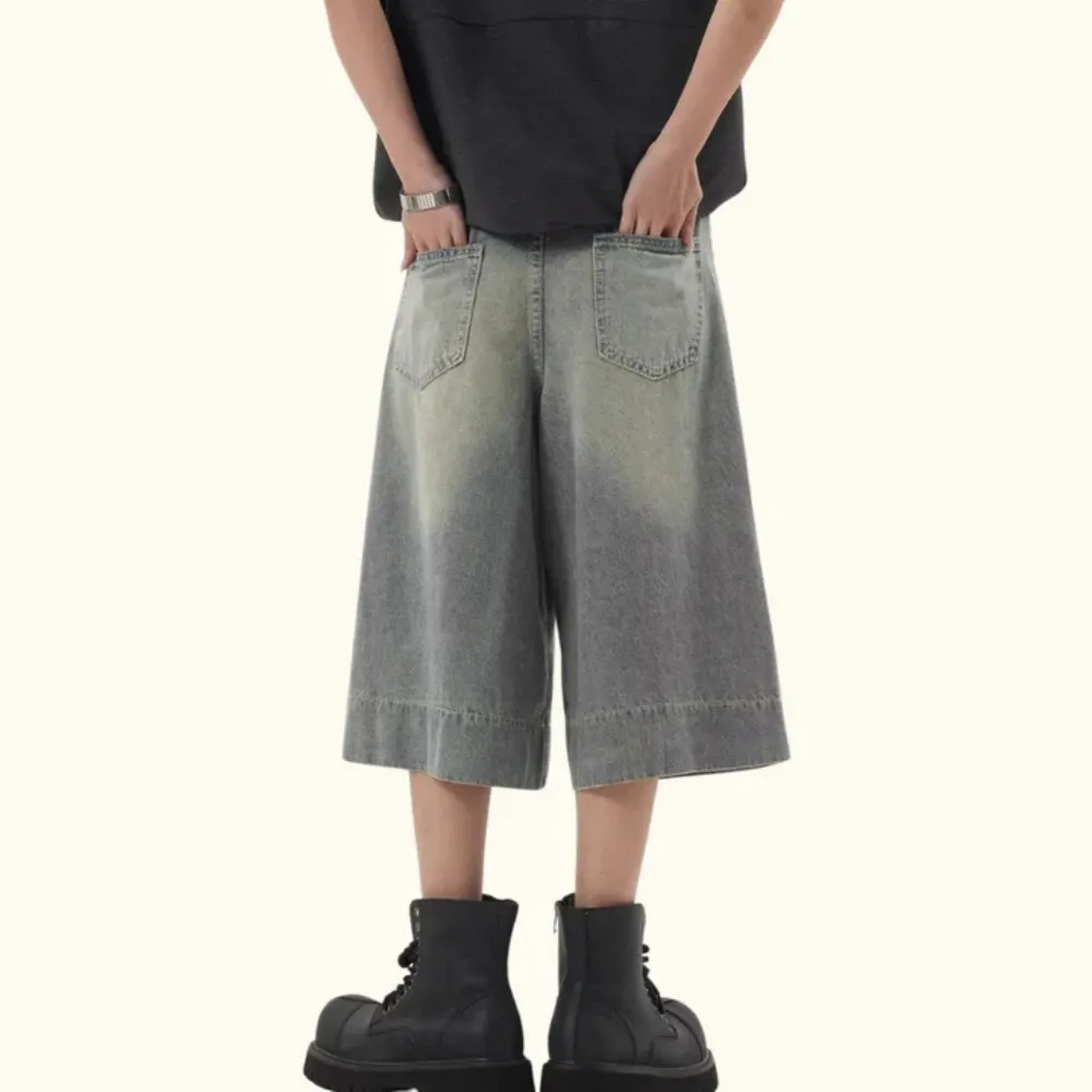 "Distressed Whiskered Denim" Shorts