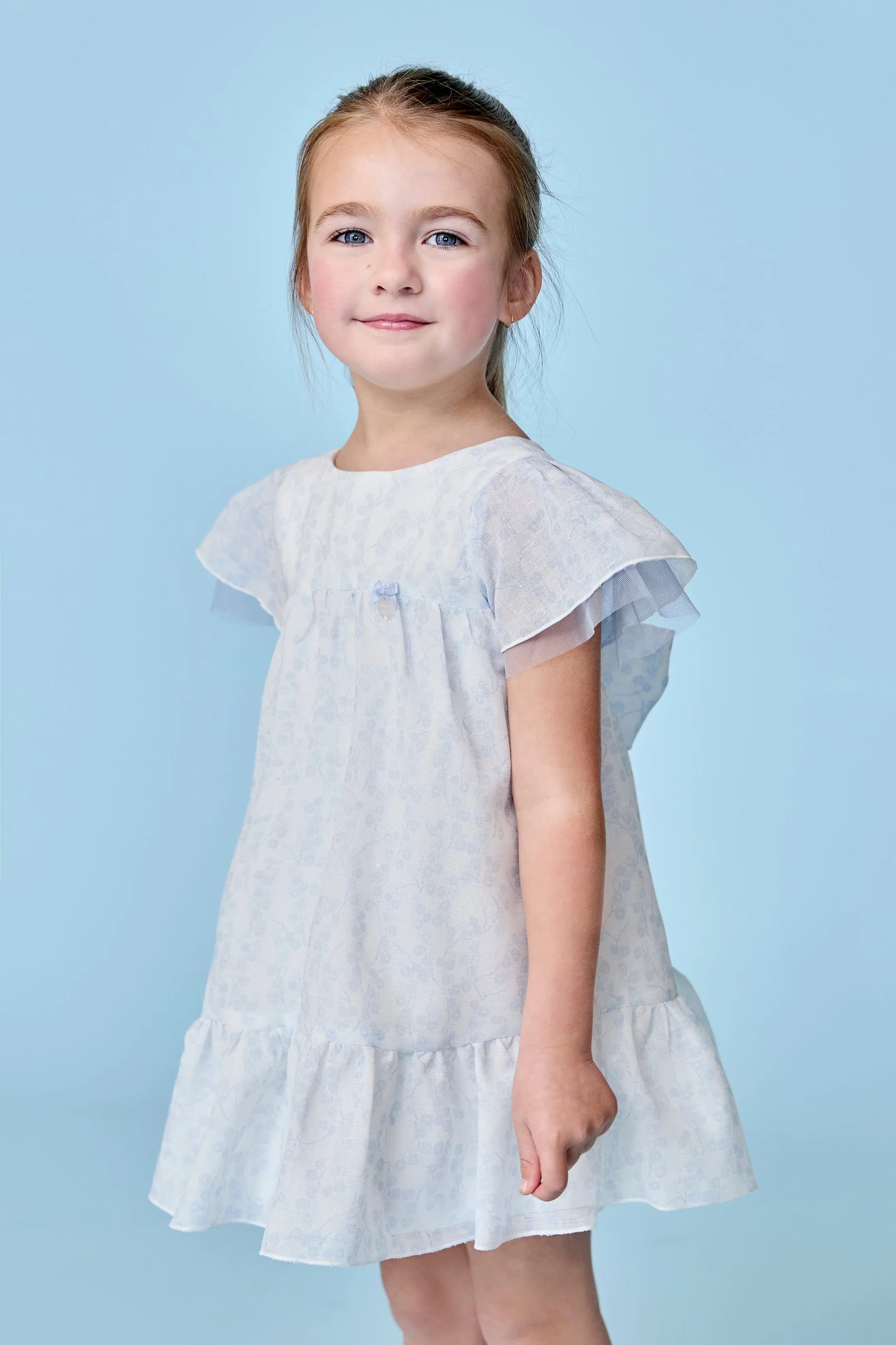 "Emiliana" Pale Blue Floral Tulle Dress