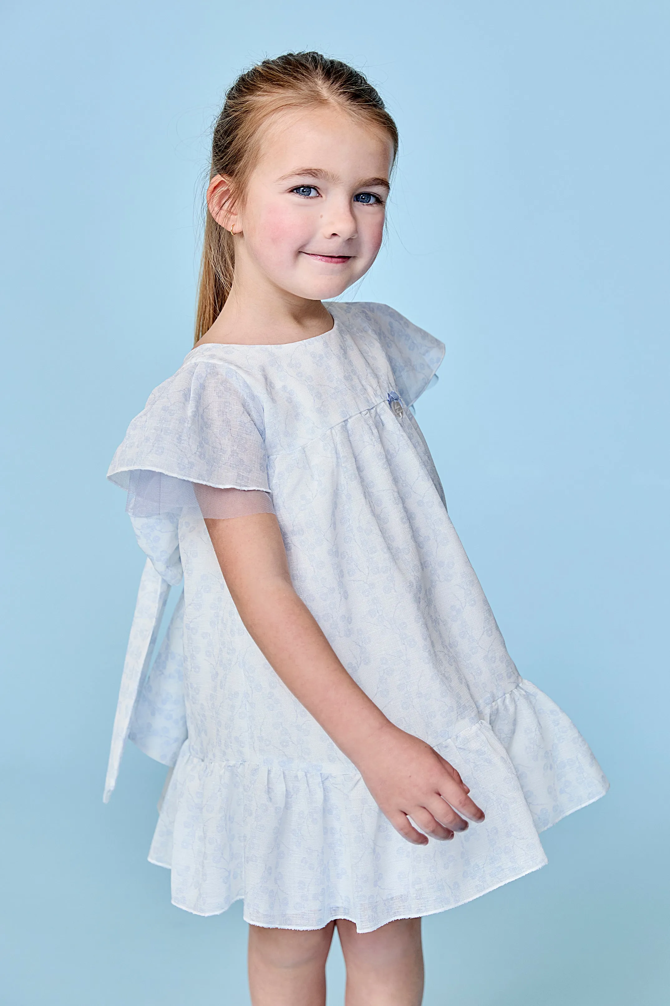"Emiliana" Pale Blue Floral Tulle Dress