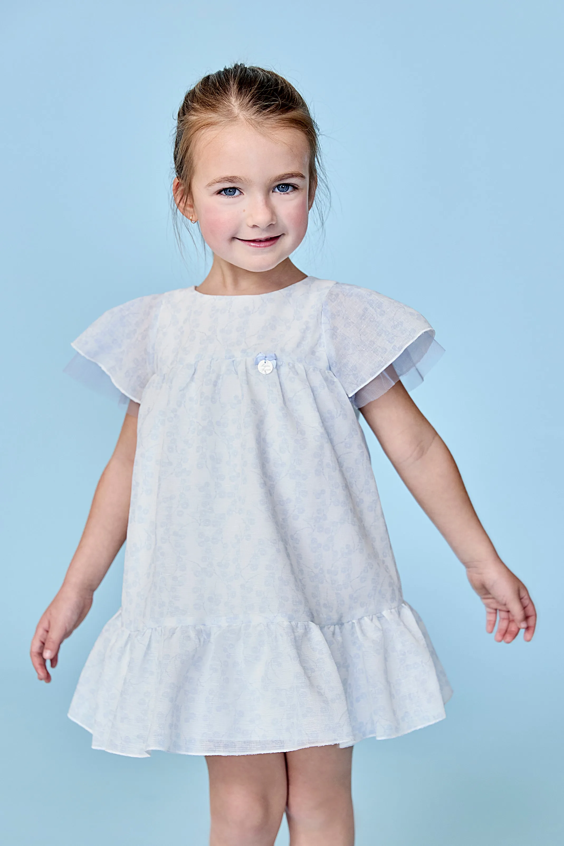 "Emiliana" Pale Blue Floral Tulle Dress