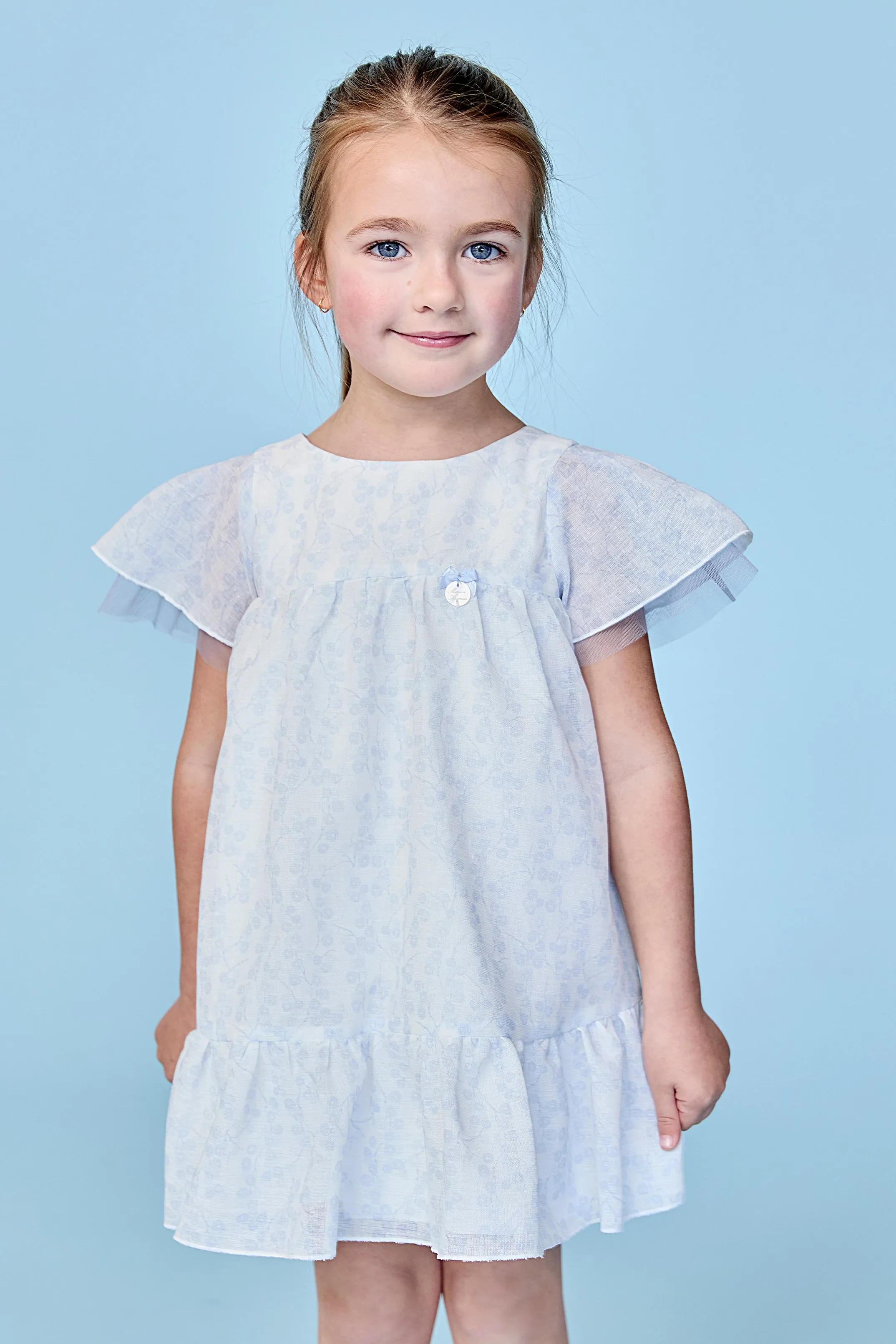 "Emiliana" Pale Blue Floral Tulle Dress