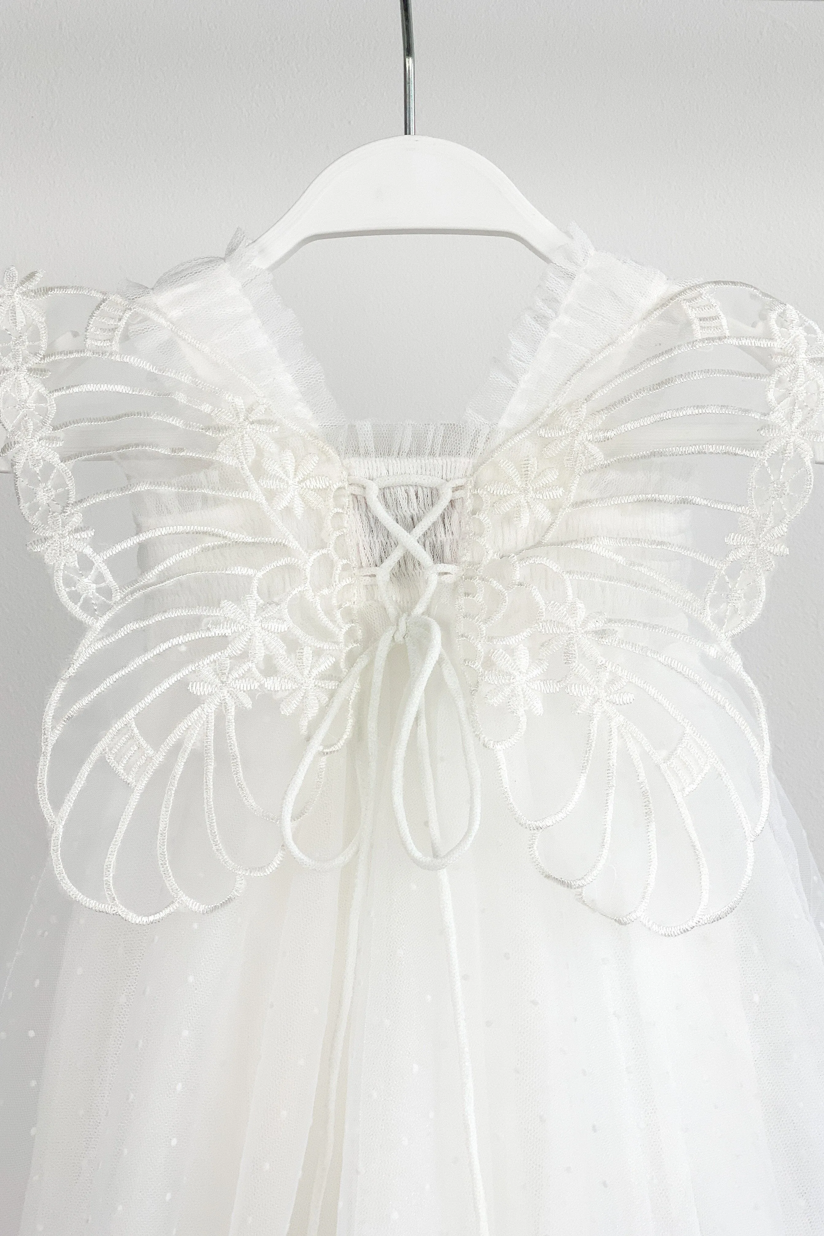 "Pippy" White Plumeti Dot Fairy Wing Dress