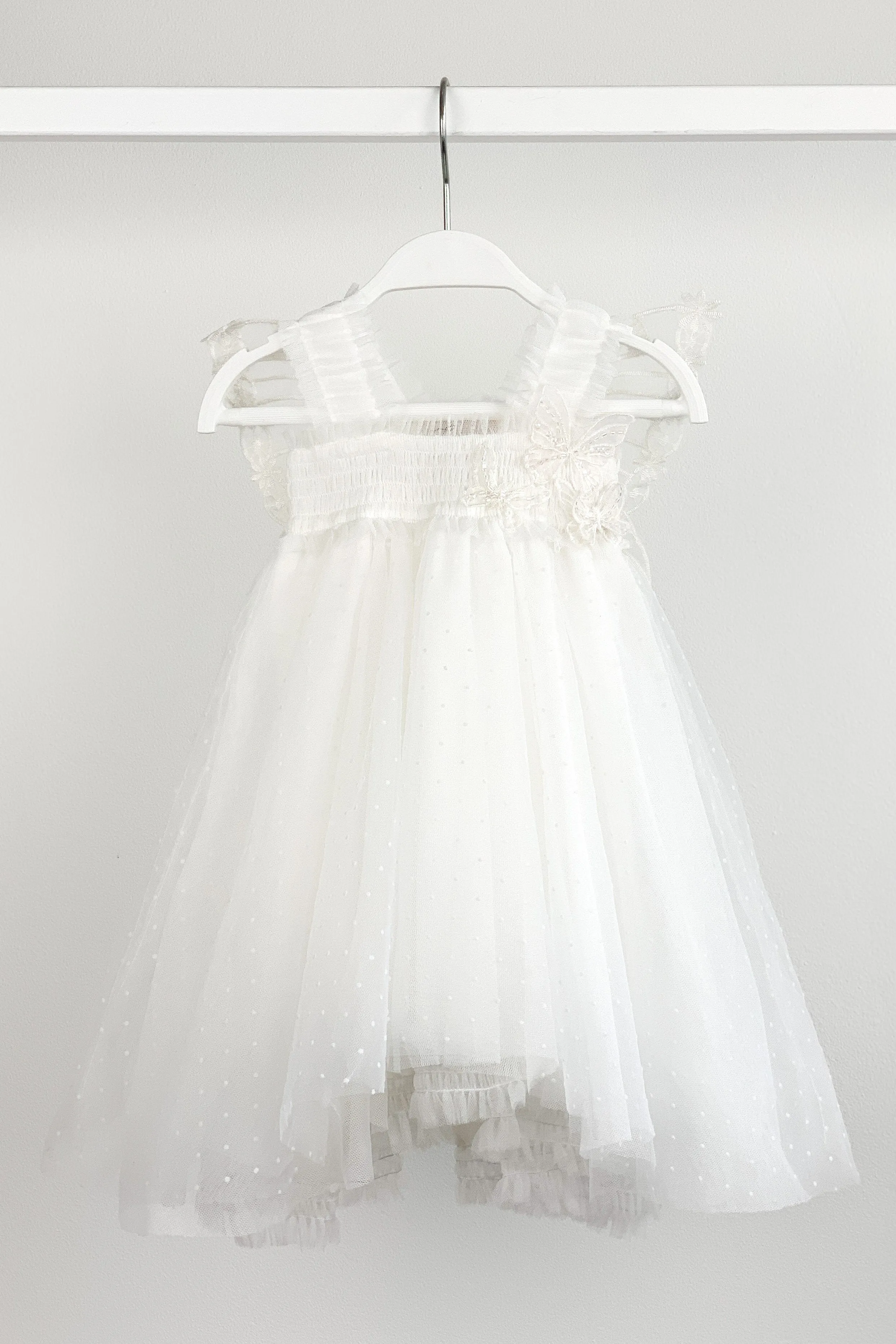 "Pippy" White Plumeti Dot Fairy Wing Dress