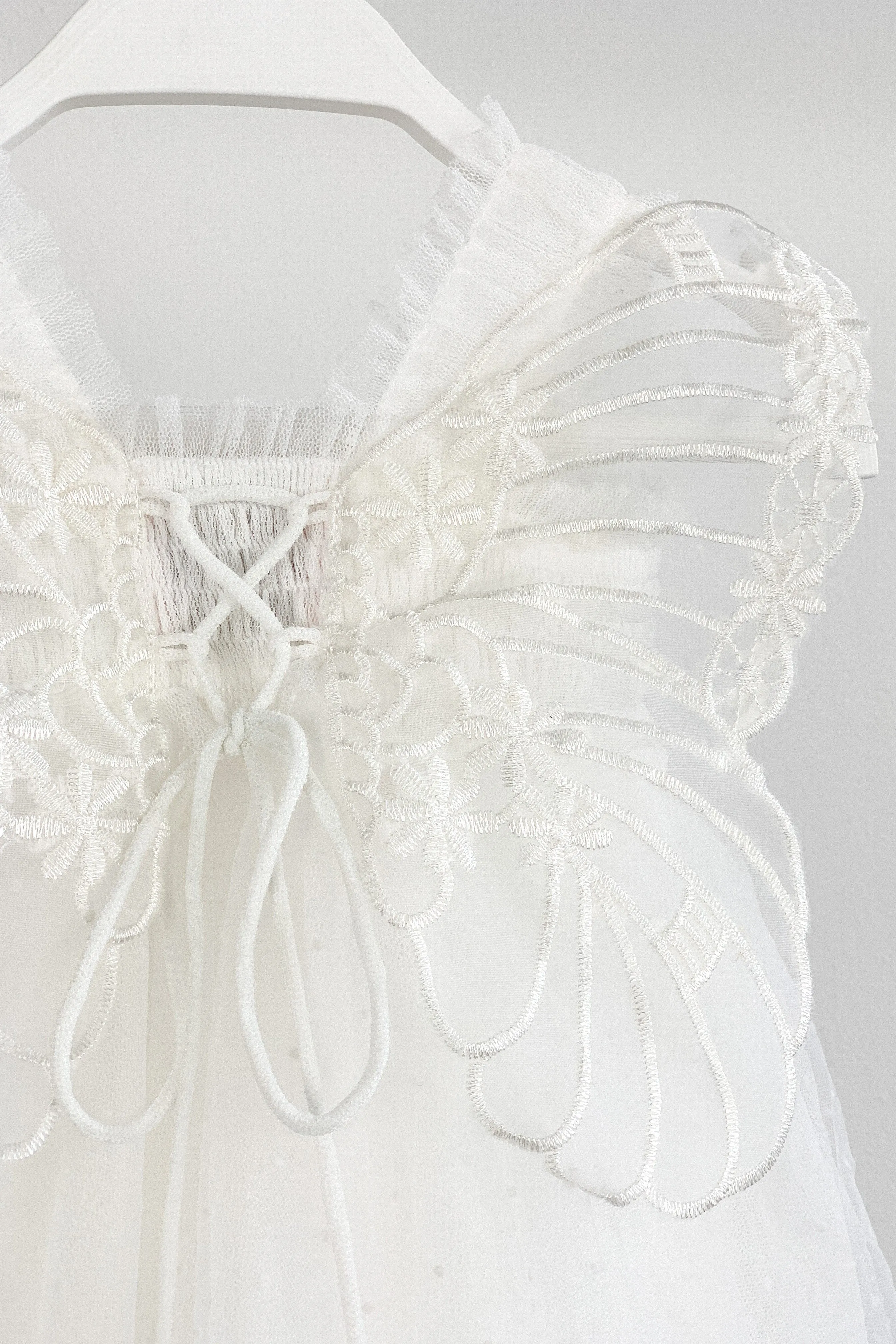"Pippy" White Plumeti Dot Fairy Wing Dress
