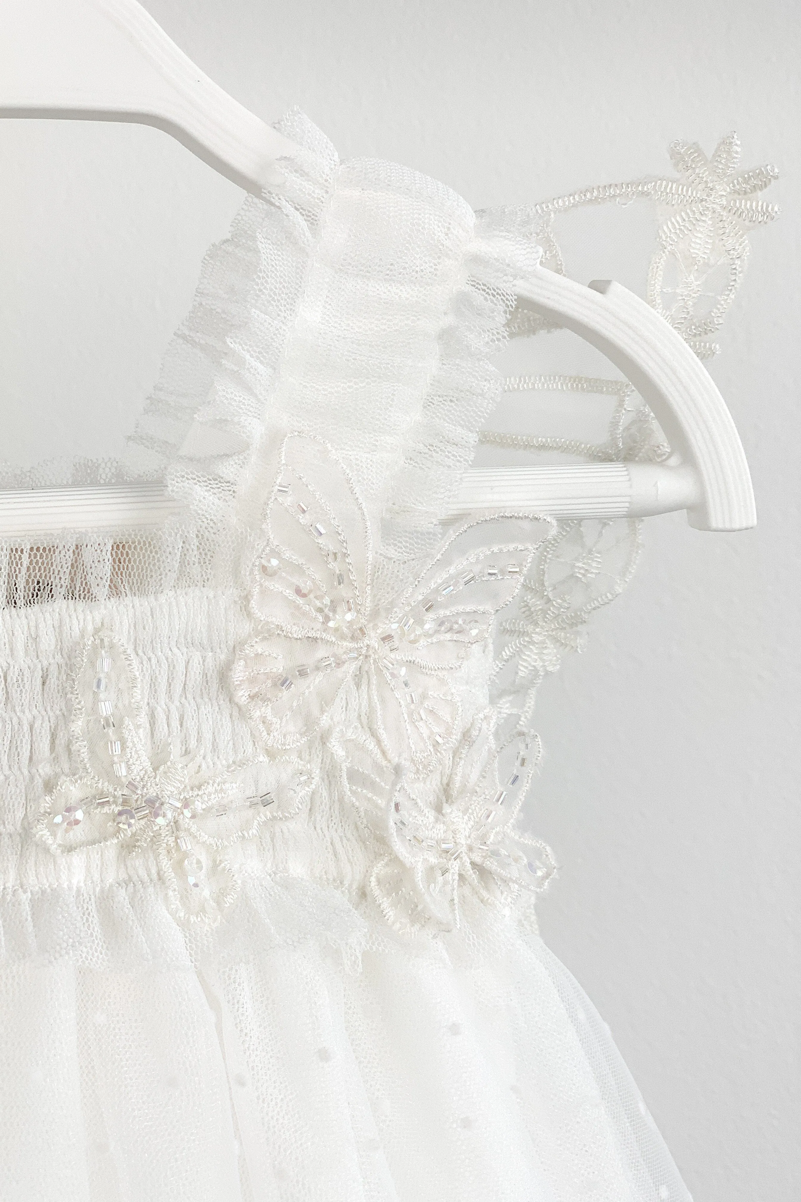 "Pippy" White Plumeti Dot Fairy Wing Dress
