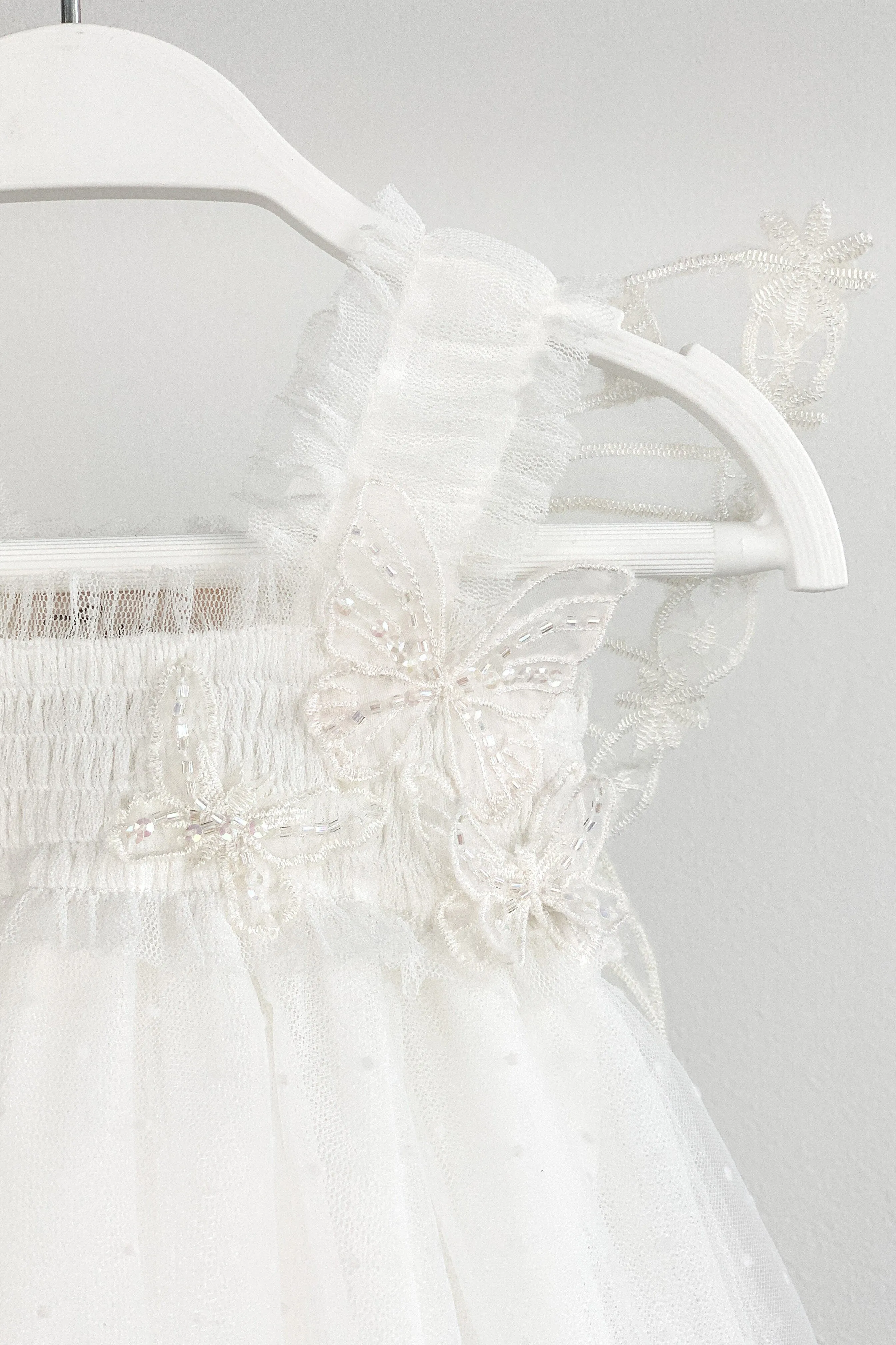 "Pippy" White Plumeti Dot Fairy Wing Dress