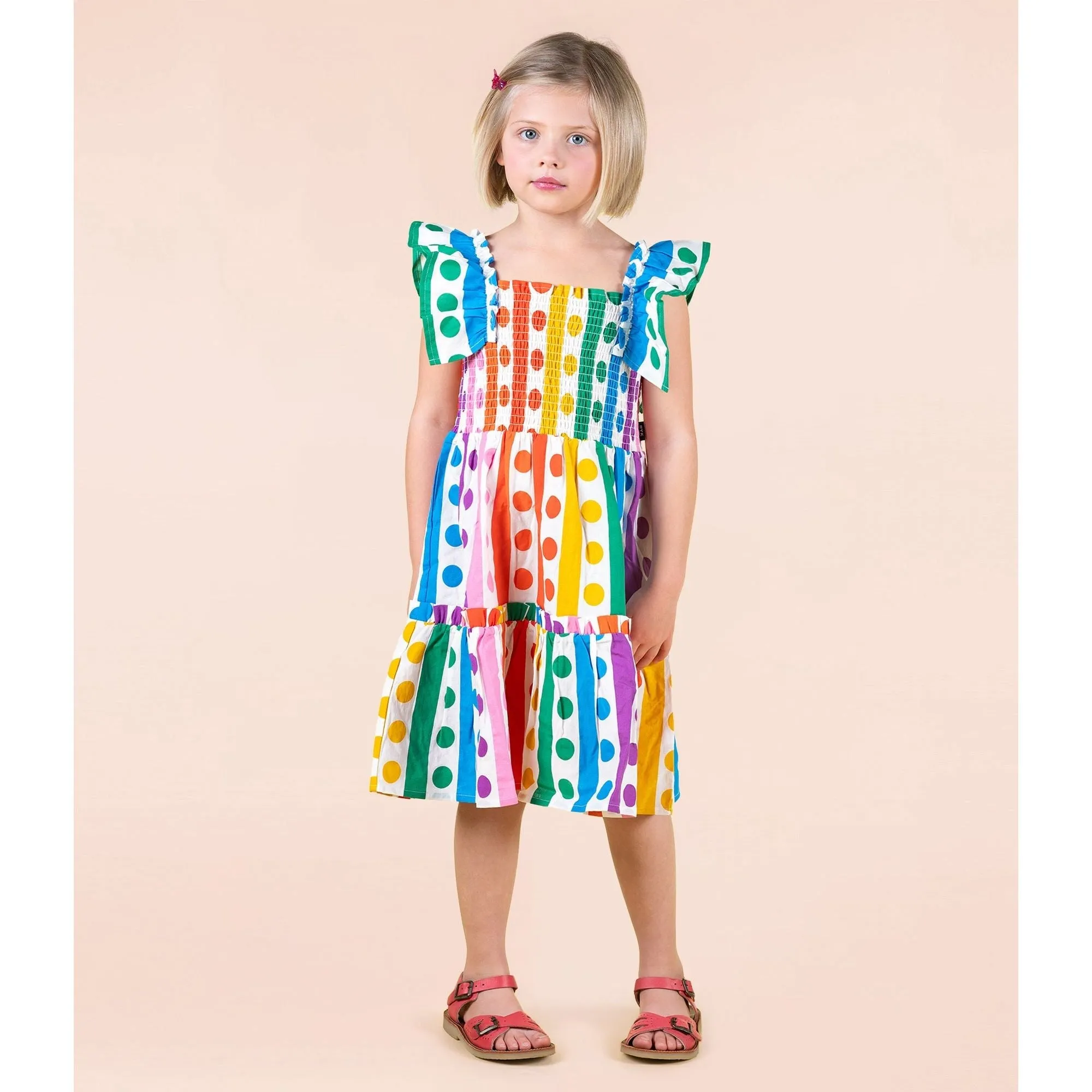 Rainbow Drops Shirred Dress