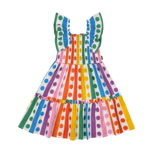 Rainbow Drops Shirred Dress