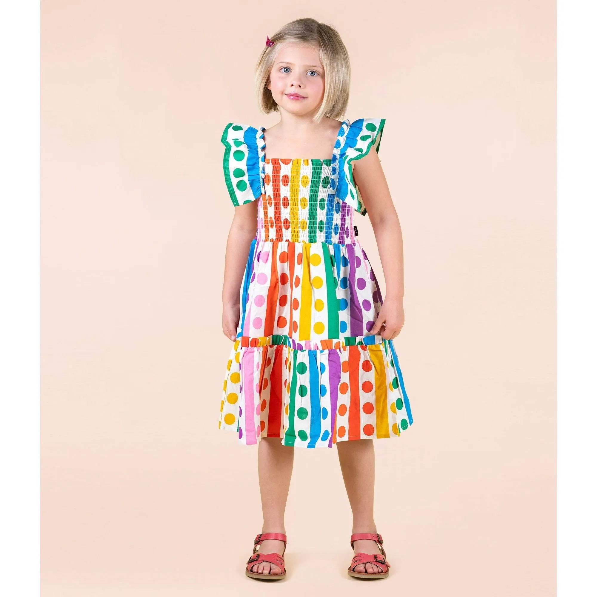 Rainbow Drops Shirred Dress