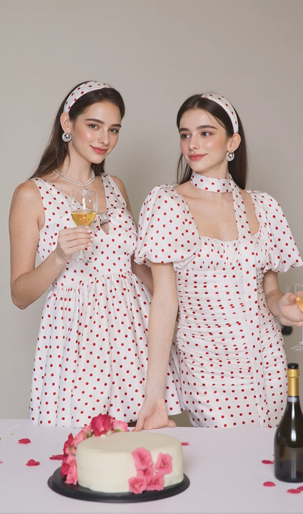 Red Polka Dot Bubble Sleeve midi Dress