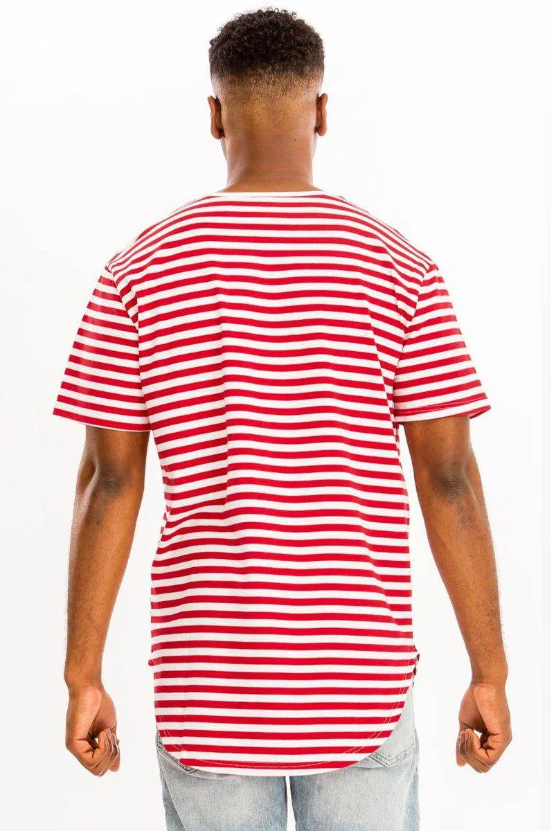 Red White Striped Round Neck Tshirt
