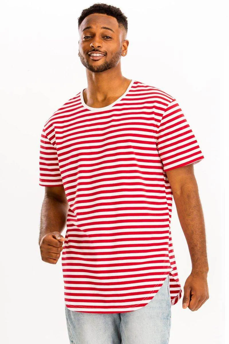 Red White Striped Round Neck Tshirt