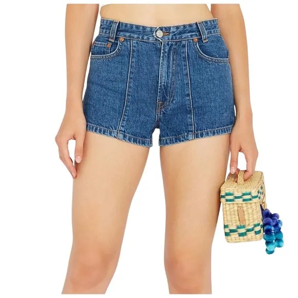 Re/Done x Solid and Striped Women's High Darted Denim Shorts Size 27 Dark Blue