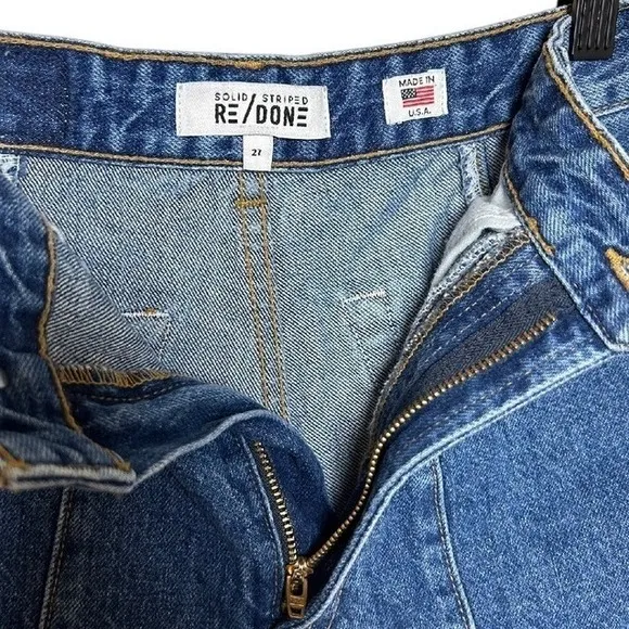 Re/Done x Solid and Striped Women's High Darted Denim Shorts Size 27 Dark Blue