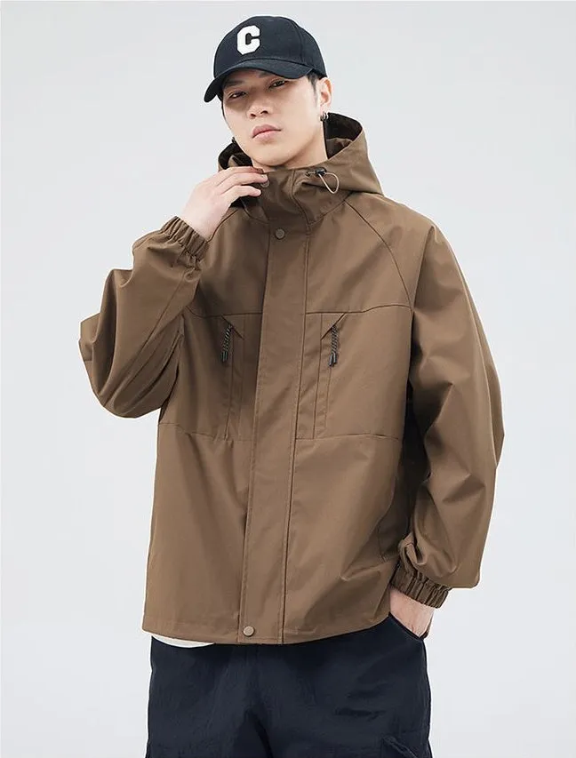 Relaxed-fit Hooded Rain Coat Featuring a Zip-up Design