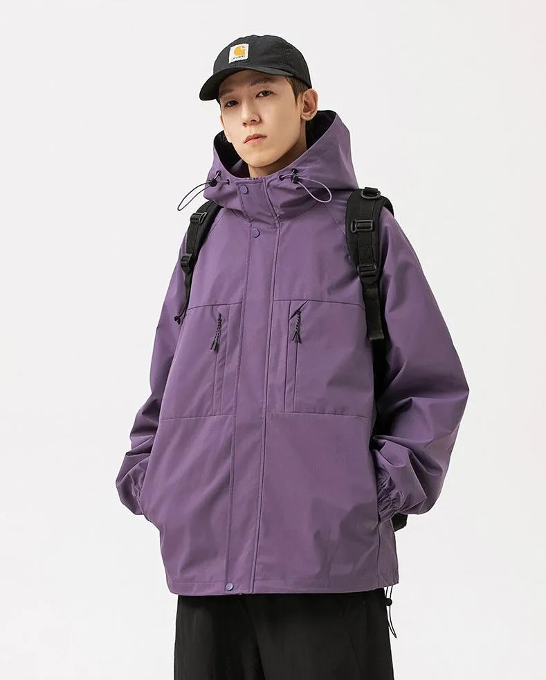 Relaxed-fit Hooded Rain Coat Featuring a Zip-up Design