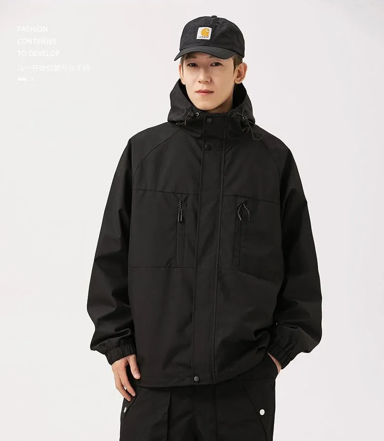 Relaxed-fit Hooded Rain Coat Featuring a Zip-up Design