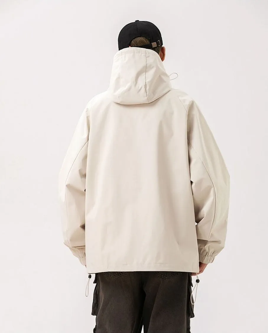Relaxed-fit Hooded Rain Coat Featuring a Zip-up Design
