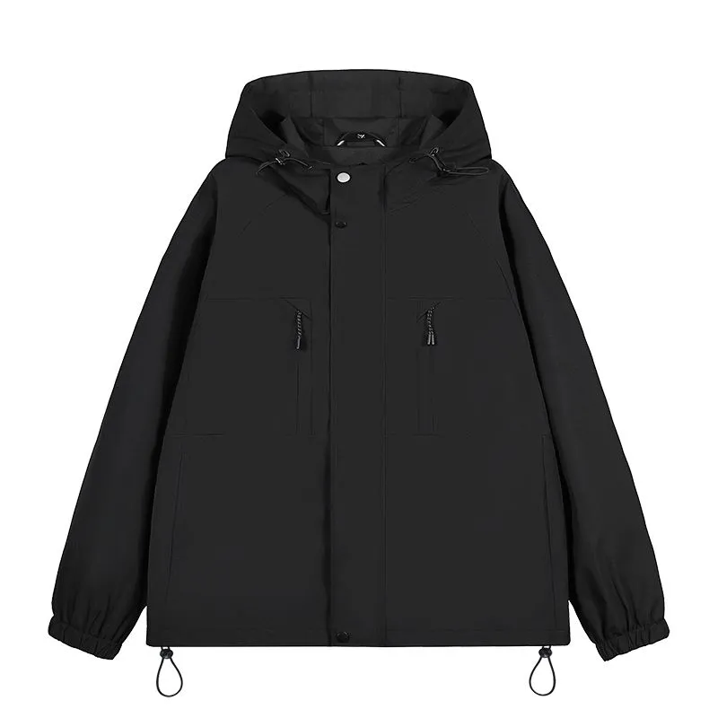 Relaxed-fit Hooded Rain Coat Featuring a Zip-up Design