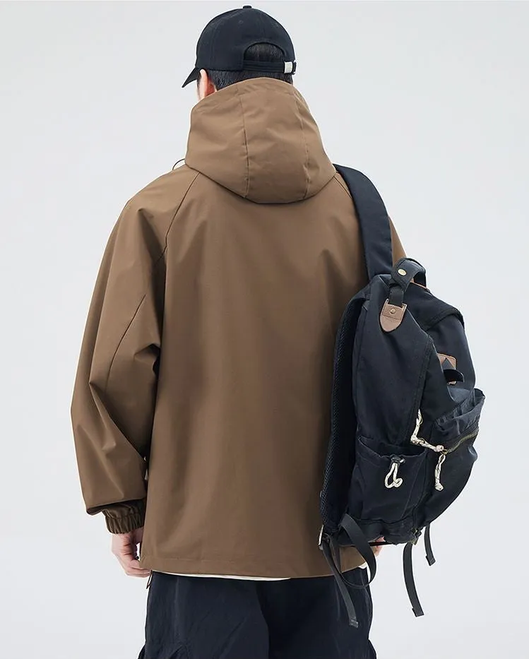 Relaxed-fit Hooded Rain Coat Featuring a Zip-up Design