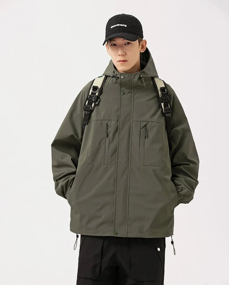 Relaxed-fit Hooded Rain Coat Featuring a Zip-up Design