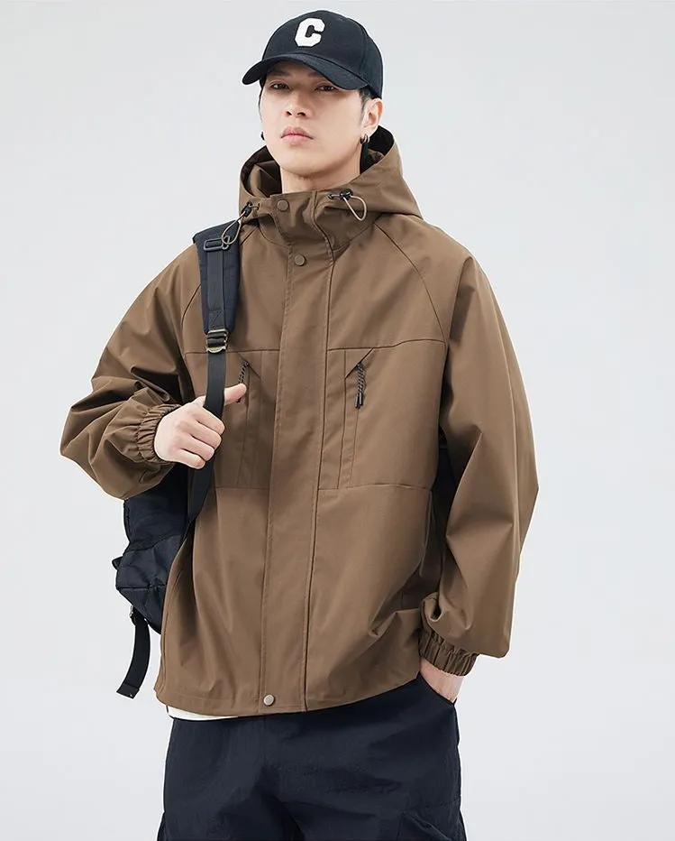 Relaxed-fit Hooded Rain Coat Featuring a Zip-up Design