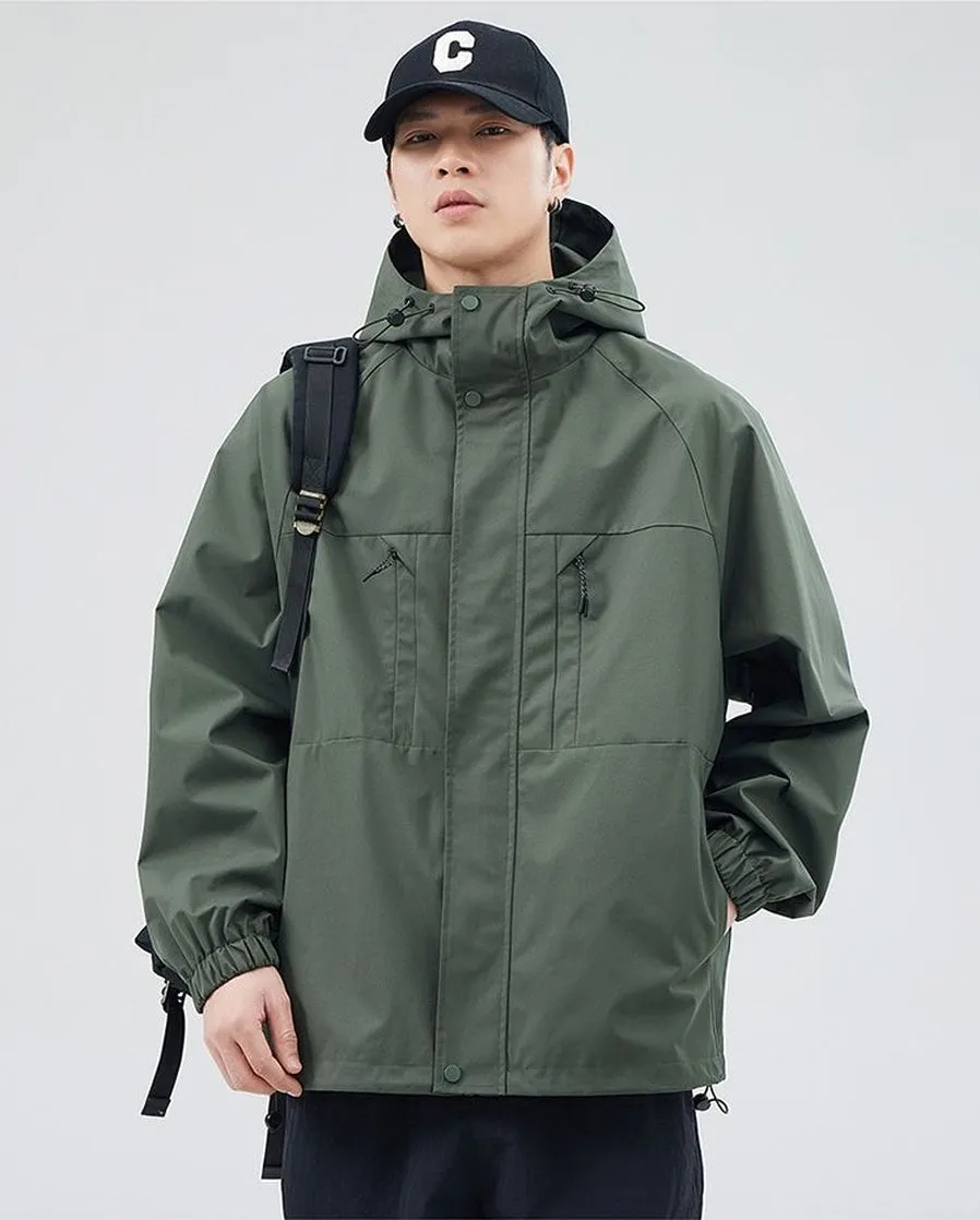 Relaxed-fit Hooded Rain Coat Featuring a Zip-up Design