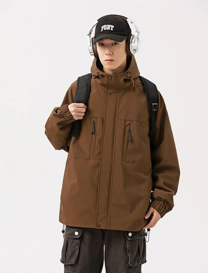 Relaxed-fit Hooded Rain Coat Featuring a Zip-up Design