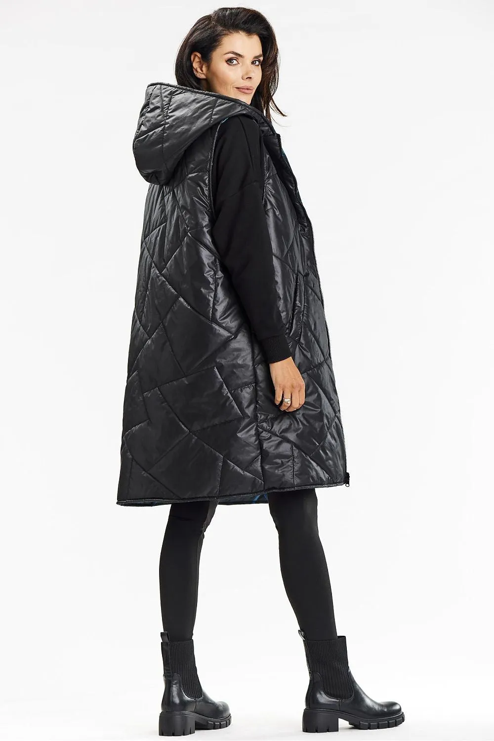 Reversible Elegant Long Hooded Vest