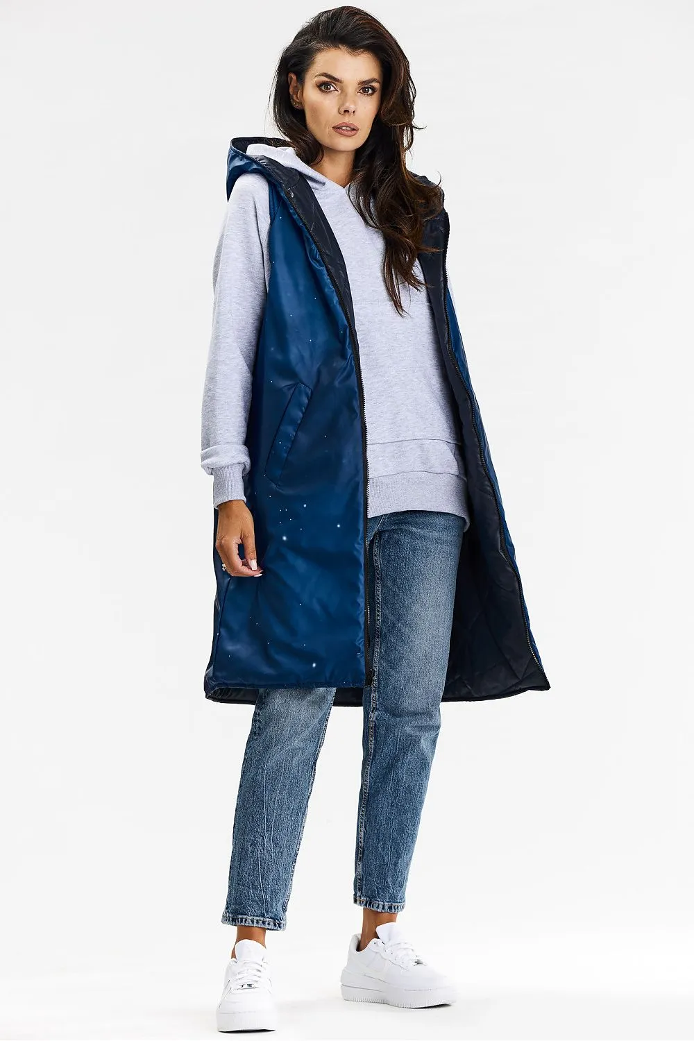 Reversible Elegant Long Hooded Vest