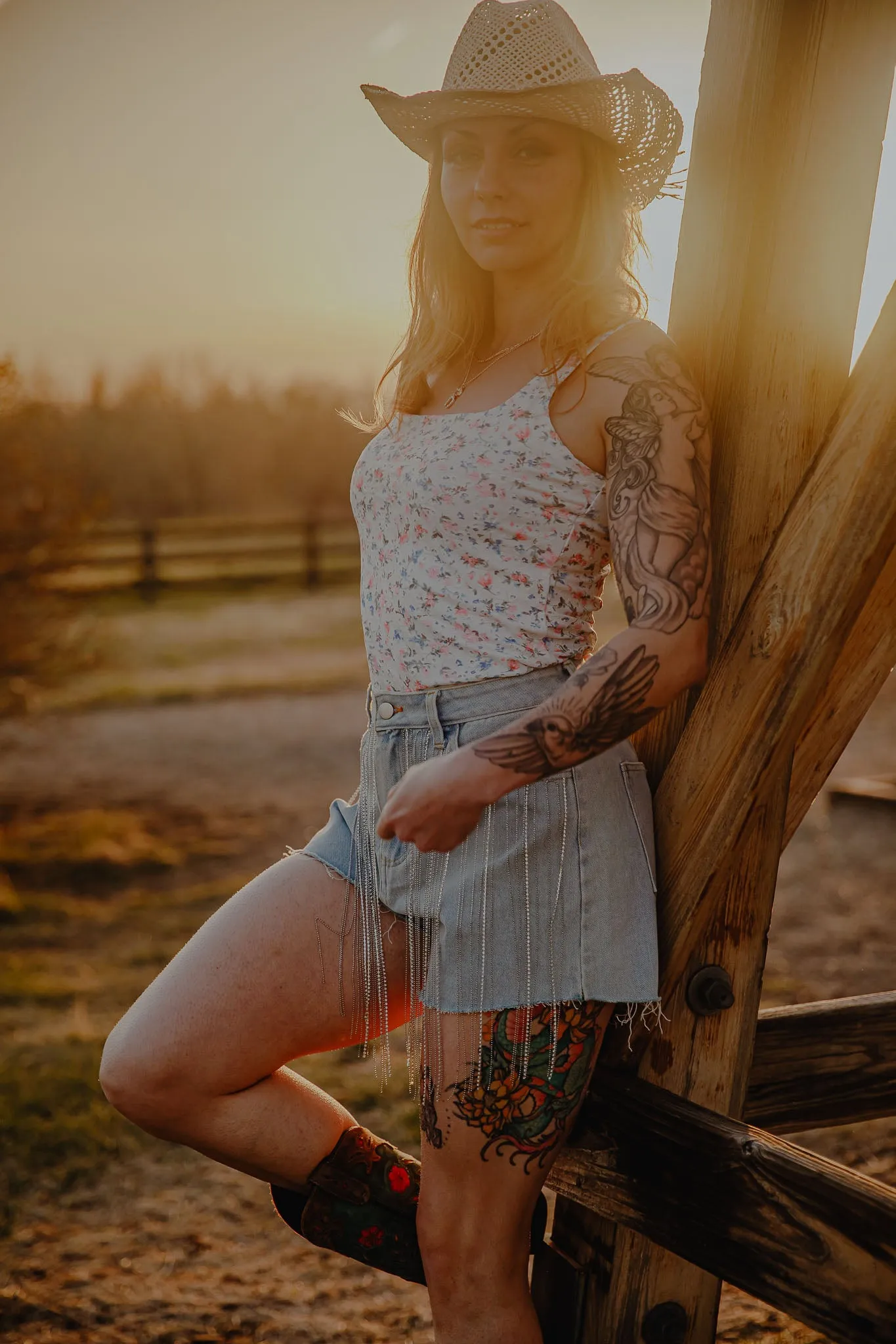 Rhinestone Fringe Denim Shorts