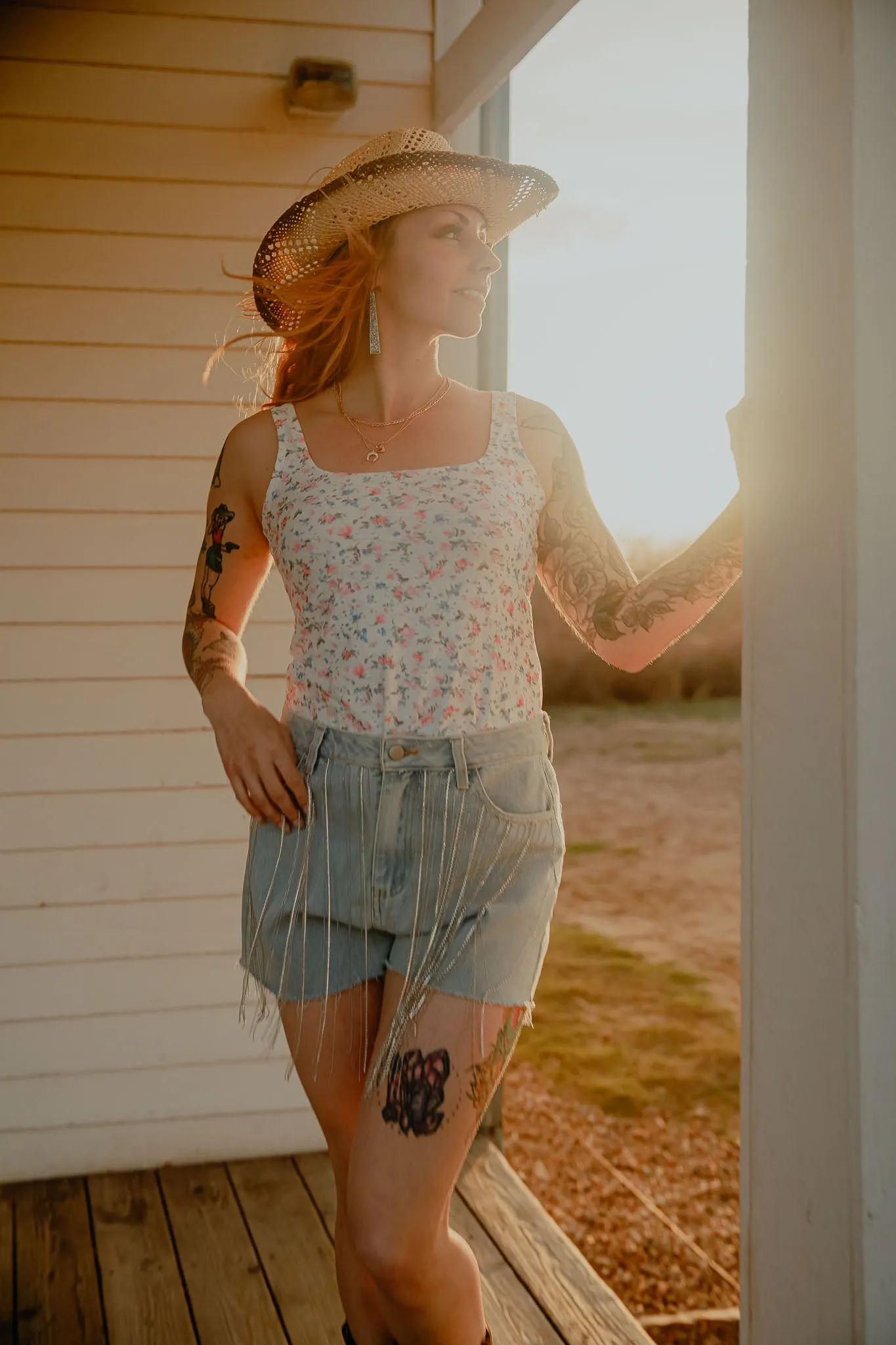 Rhinestone Fringe Denim Shorts
