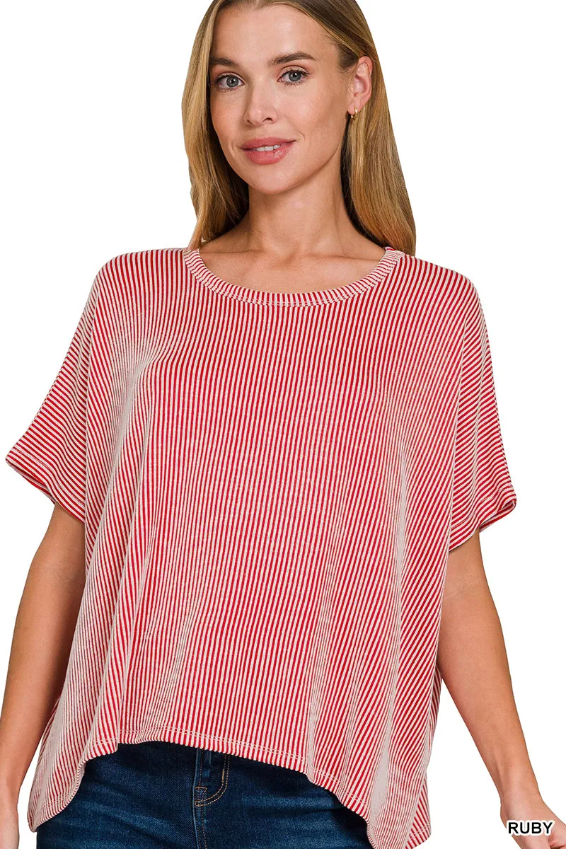 Ribbed Oversized Short Sleeve Top