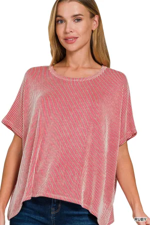 Ribbed Oversized Short Sleeve Top