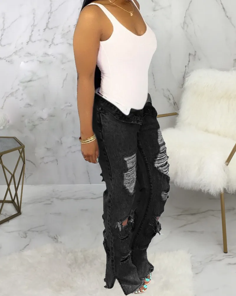 Ripped Straight Jeans