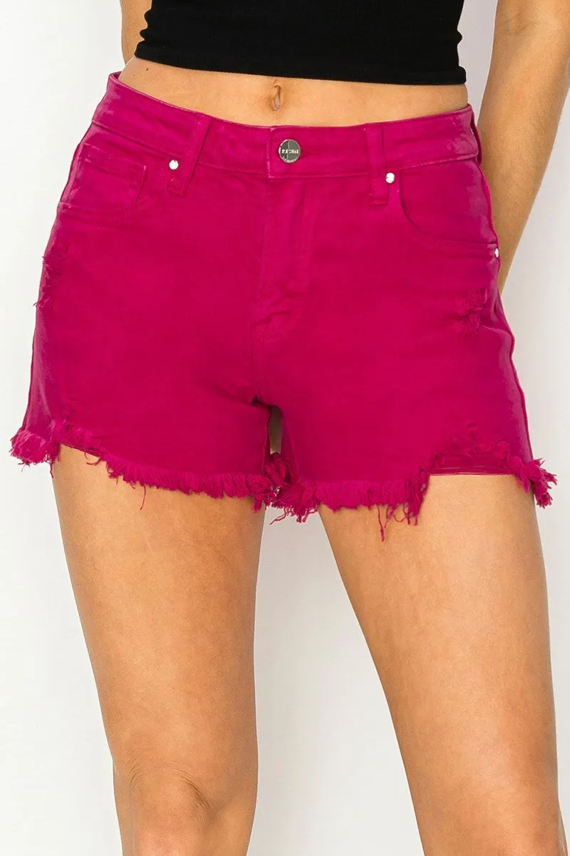 Risen | Mid Rise Frayed Hem Shorts