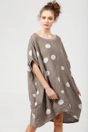 Rosabella linen dress. Cocoa brown Polka dot.