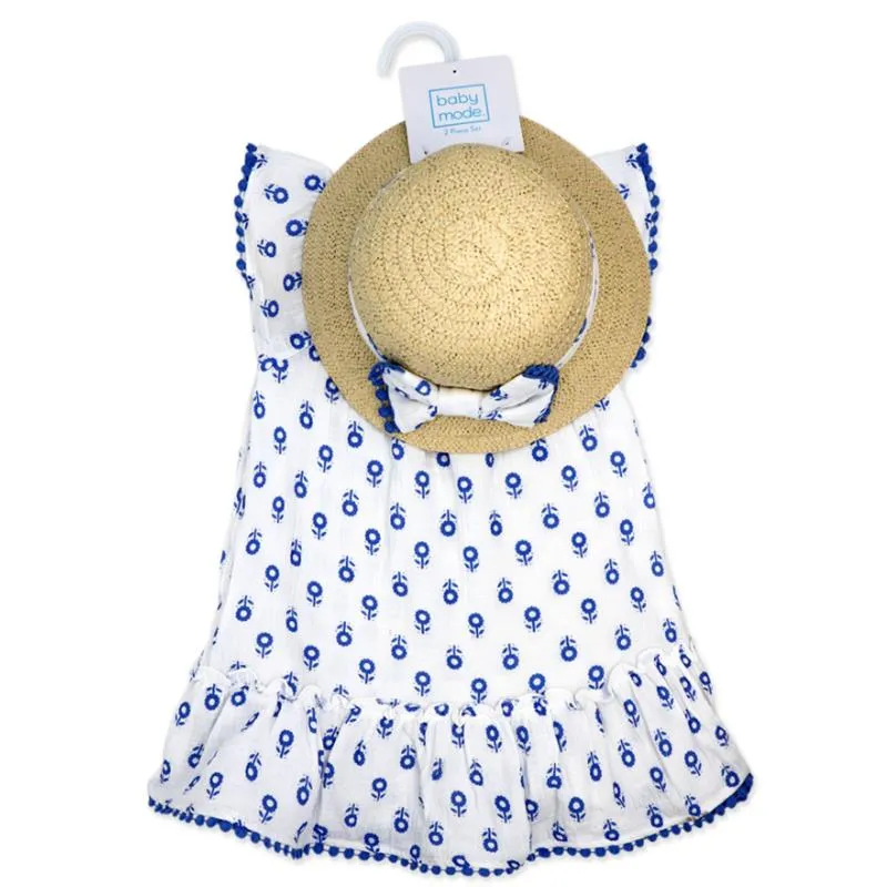 Rose Textiles - 2Pk Baby Girls Dress Set, Blue Floral