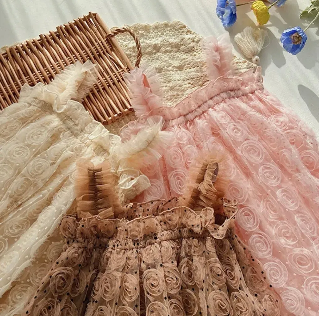 Rose Tutu Dress - Beige