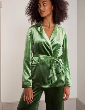 Rosebury Velvet Belted Blazer-Mid Green Velvet